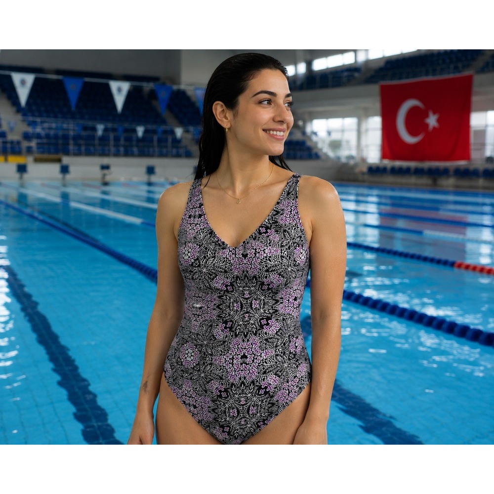 Lands End One Piece Swimsuit Women 10 Purple Floral KaleidoscopeRuched Excellent